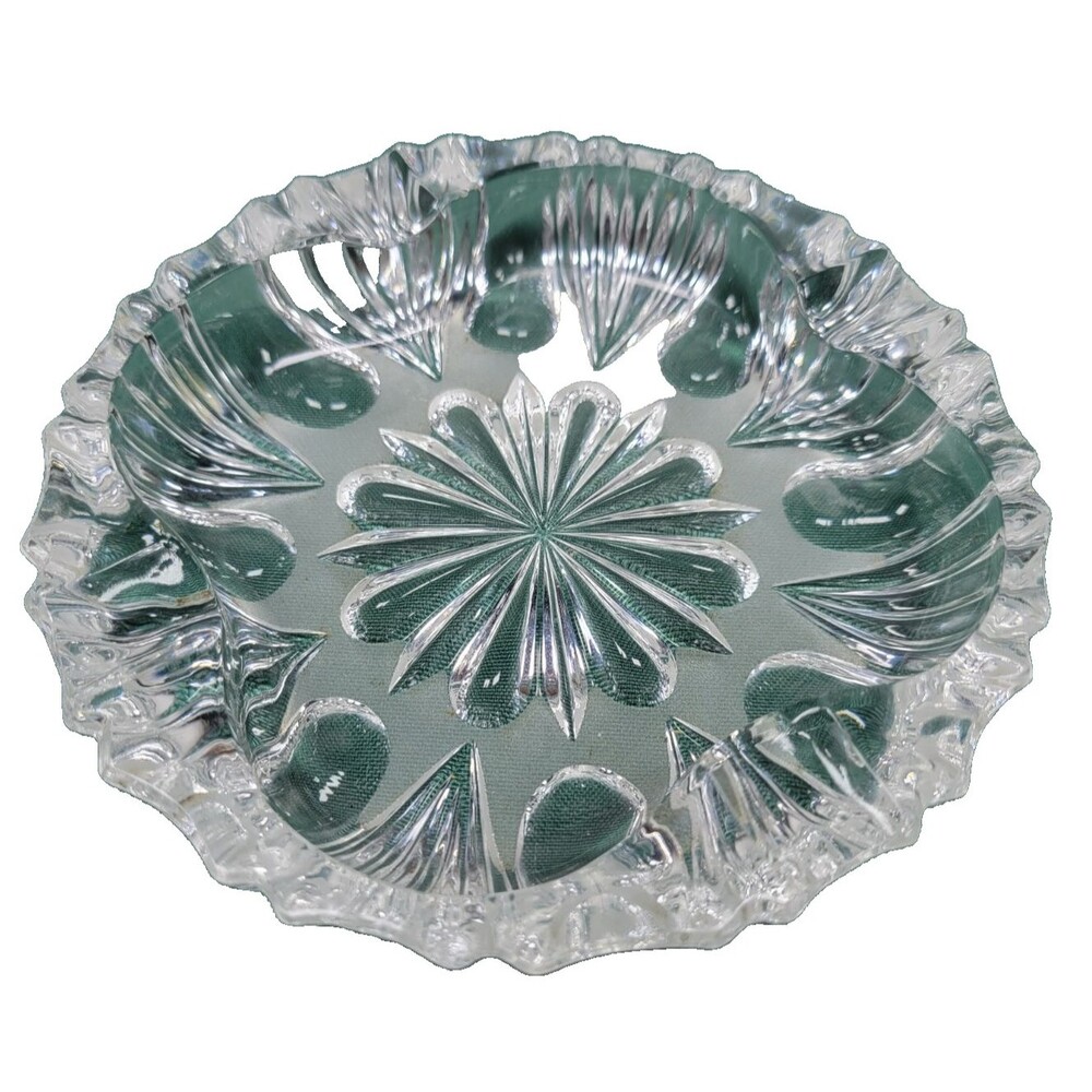Vintage Hazel Atlas Glass Round Starburst  Fluted Ashtray MCM 5"